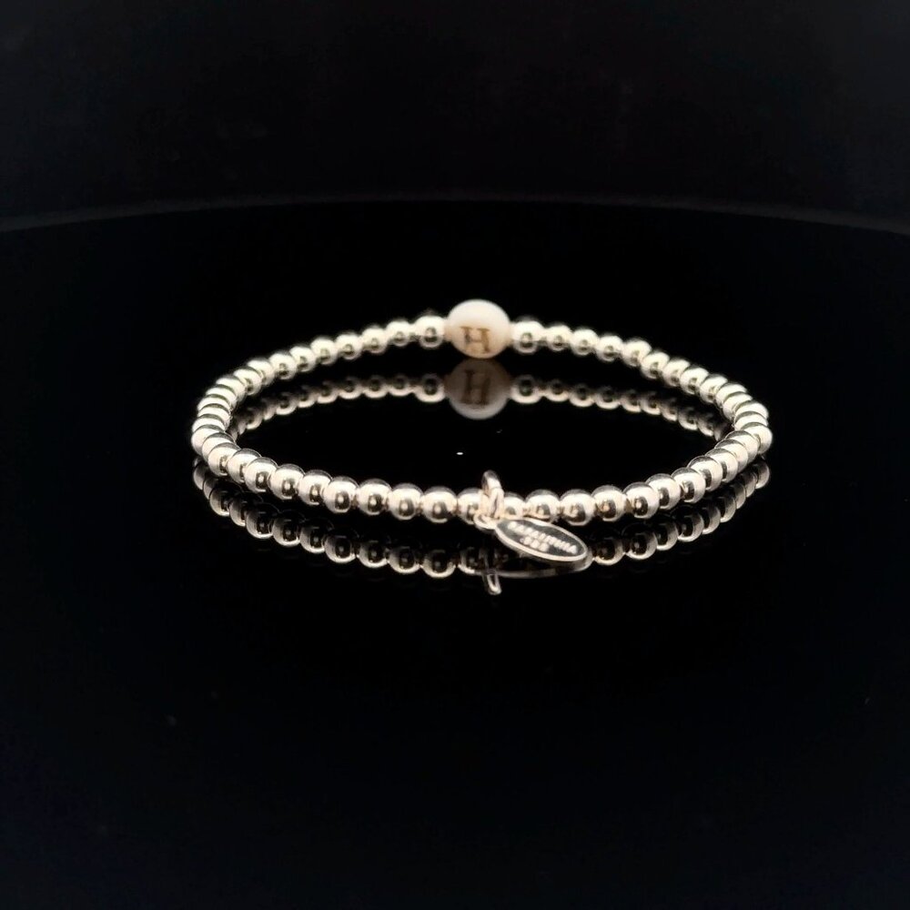 925 Sterling Silver Beaded Stretch Stacking Bracelet MOP Letter Initial H - Picture 5 of 6